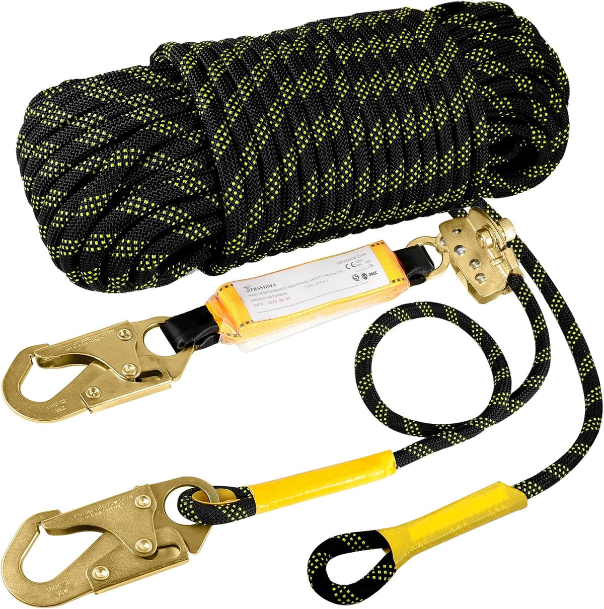 TRSMIMA Rope Harness Safety Lanyard：100ft Roofing Rope Fall Protection