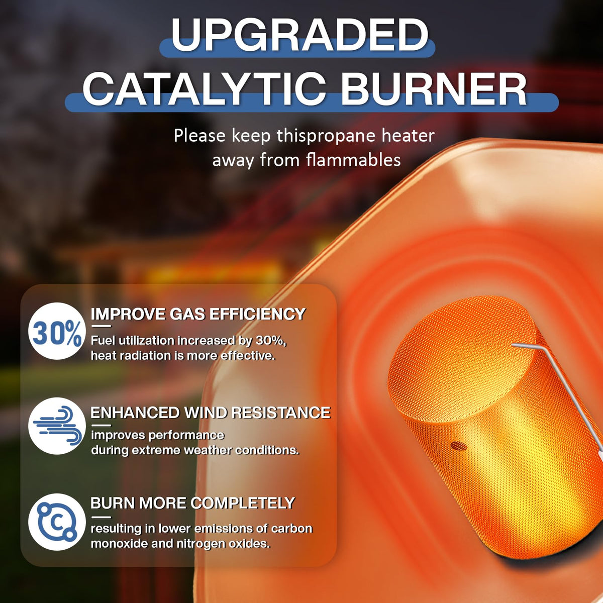 Portable Propane Heater Catalytic Burner with Foldable Cylinder Base，8520 BTU Power with Control Valve Pulse ignition