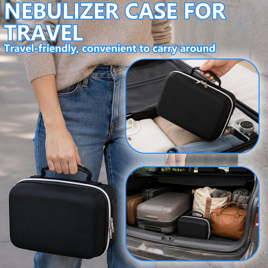 Nebulizer Bag for Smart Nebulizer,Portable Hard Case,Desktop Inhaler Nebulizer for Home Travel Use, Medicine Storage Bag for Inhaler Spacer, Masks, Asthma Accessories for Kids and Adults,Black