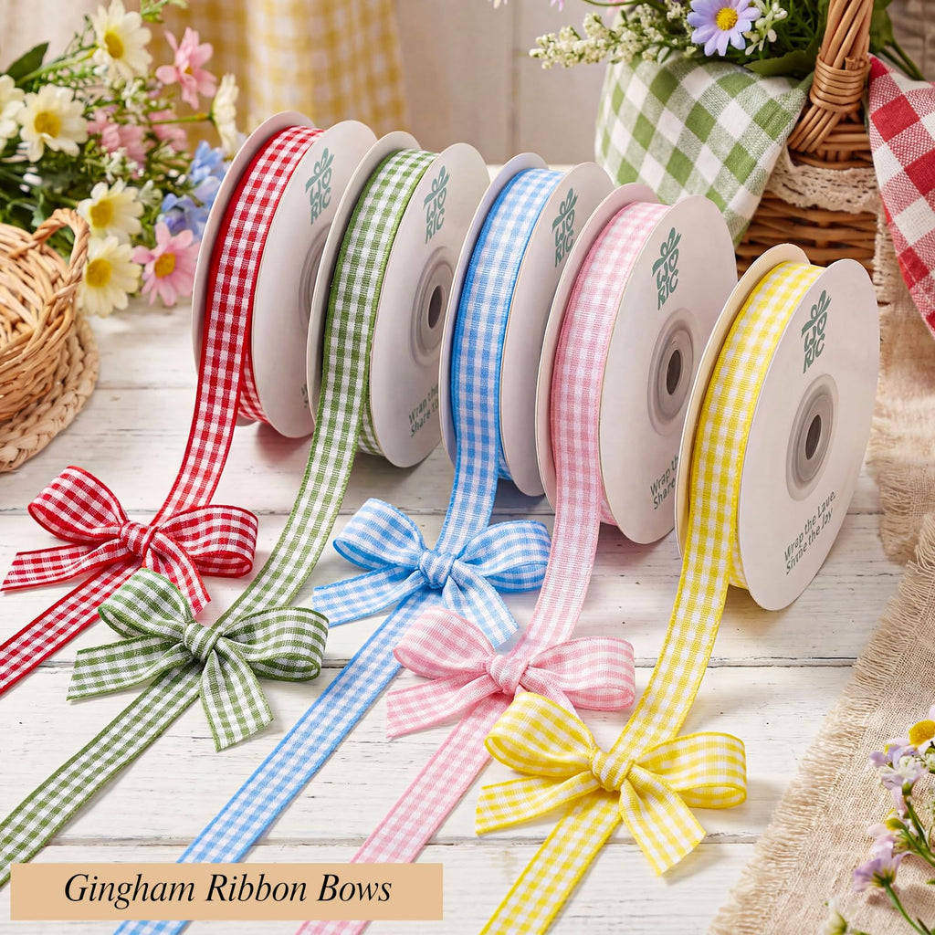 5 Color Gingham Ribbon 3/8" X 50 Yd Plaid Ribbons