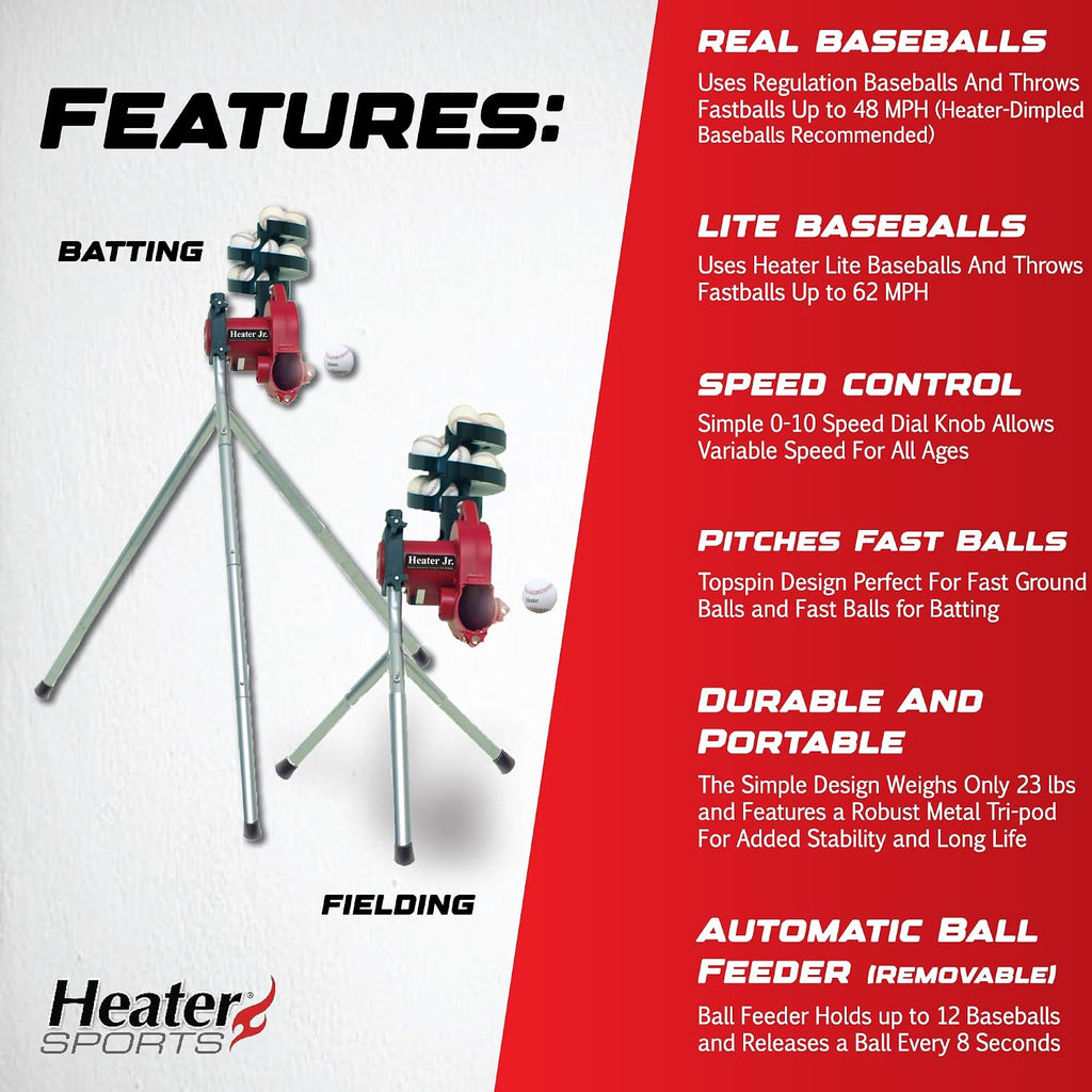Sports Junior Baseball Pitching Machine, Portable, and Adjustable with Variable Speed and Angle, Perfect for Kids'