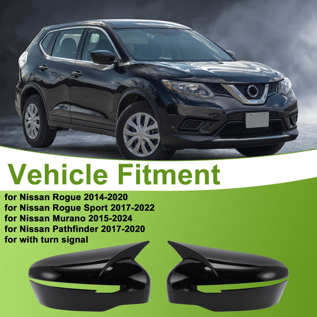 Motoforti 1 Pair Gloss Black ABS Mirror Cover Cap for Nissan Rogue 2014-2020 Murano 2015-2024 Ox Horn with Turn Signal Rearview Side Mirror Cover