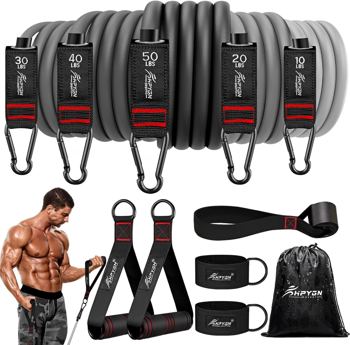 Resistance Bands, Exercise Bands with Handles, Fitness Bands, Workout Bands with Door Anchor and Ankle Straps
