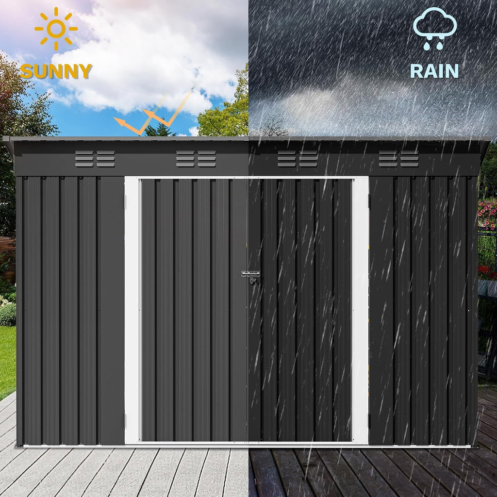 8.5x3.5ft Large Tool Storage Shed with Window, Lockable Doors, and Sloped Roof, Oversized Steel Outdoor Storage Shed