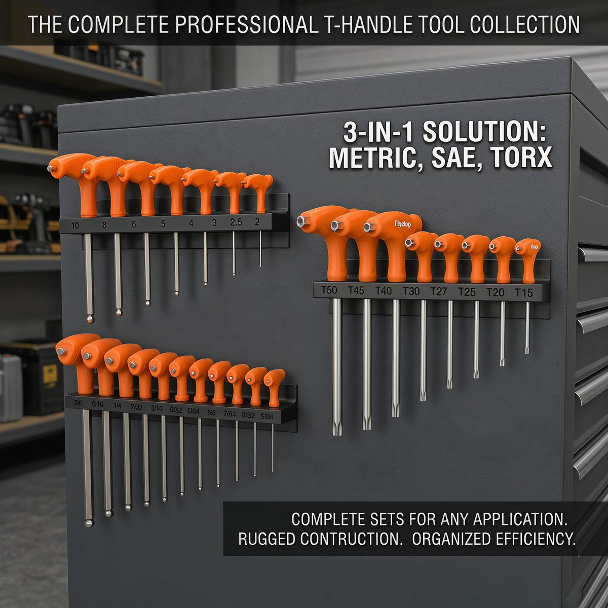 Fuwkeo Magnetic T-Handle Hex Key Organizer for ICON, Fits SAE, Metric & Torx Sets, Holder Only, Heavy Duty Magnetic Tool Storage Rack for Garage Workshop, Tools Not Included