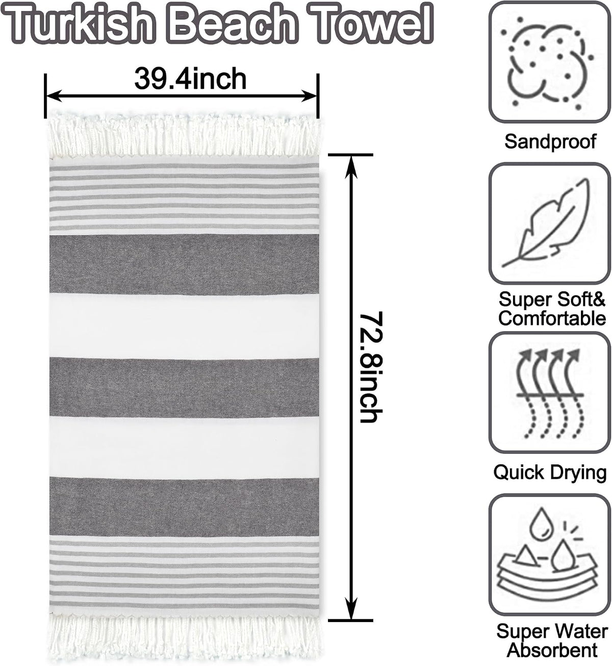 Beach Towel 2 Pack,Sand Free Beach Towels Oversized 39 x 72 | Turkish Beach Towel Quick Dry Towel,Lightweight Pool
