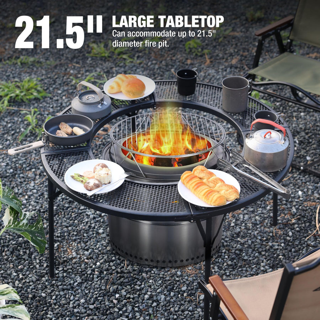 Fire Pit Surround Tabletop for Solo Stove Bonfire/Ranger, Foldable Round Fire Pit Table-Surround Ventilated Tabletop