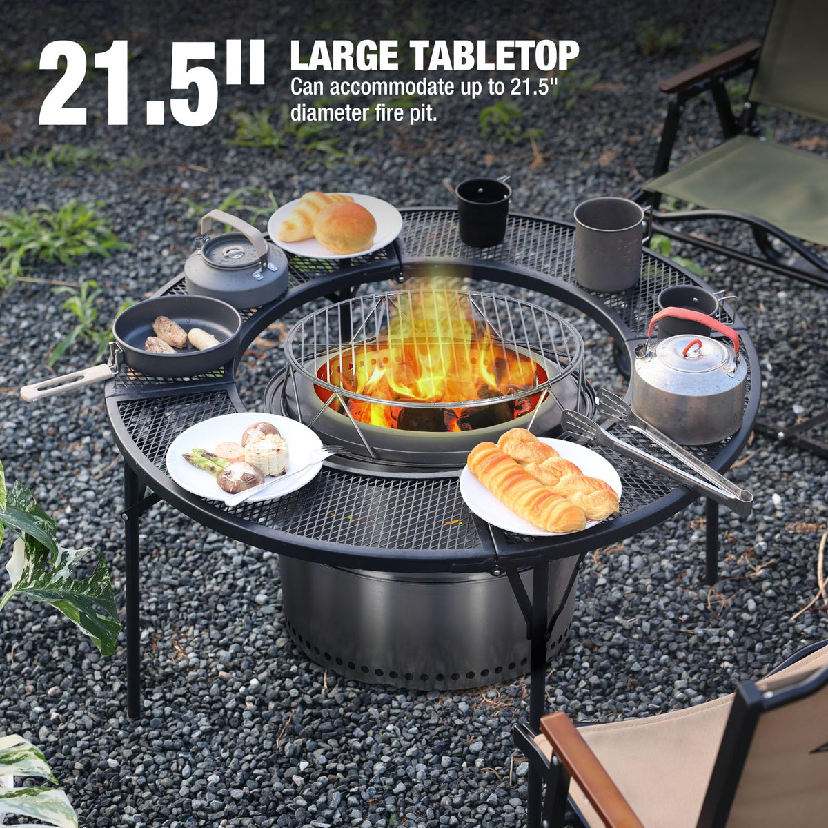 Fire Pit Surround Tabletop for Solo Stove Bonfire/Ranger, Foldable Round Fire Pit Table-Surround Ventilated Tabletop