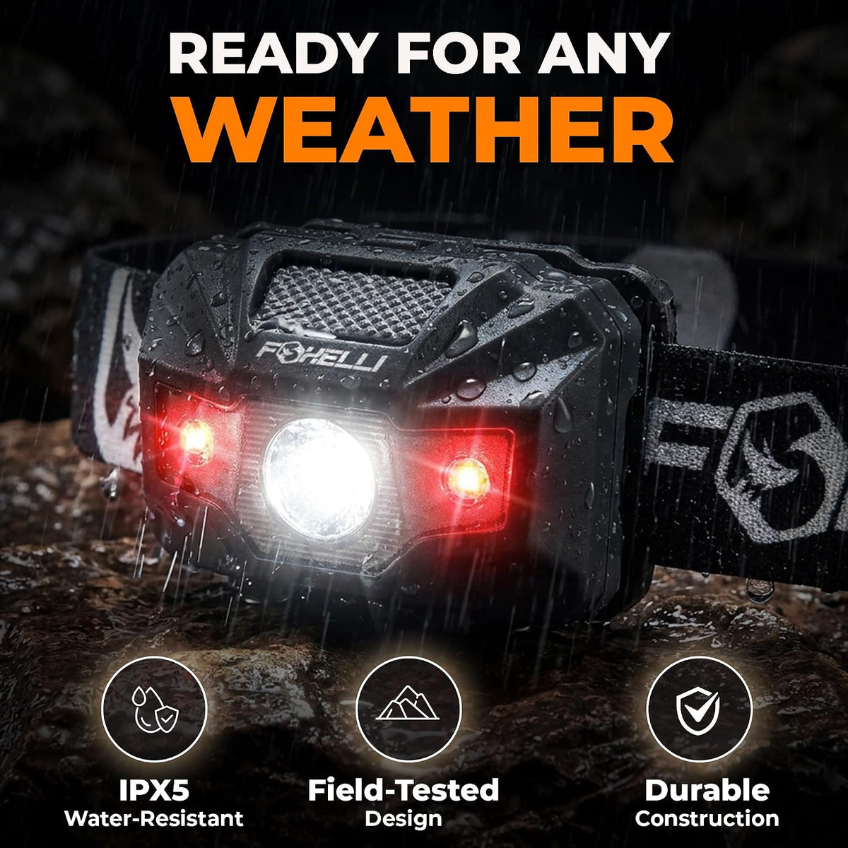 USB‑C Rechargeable LED Headlamp – Ultra‑Light 2.4 oz & Bright 180 Lumens – Red/White Light, 5 Modes, IPX5 Waterproof