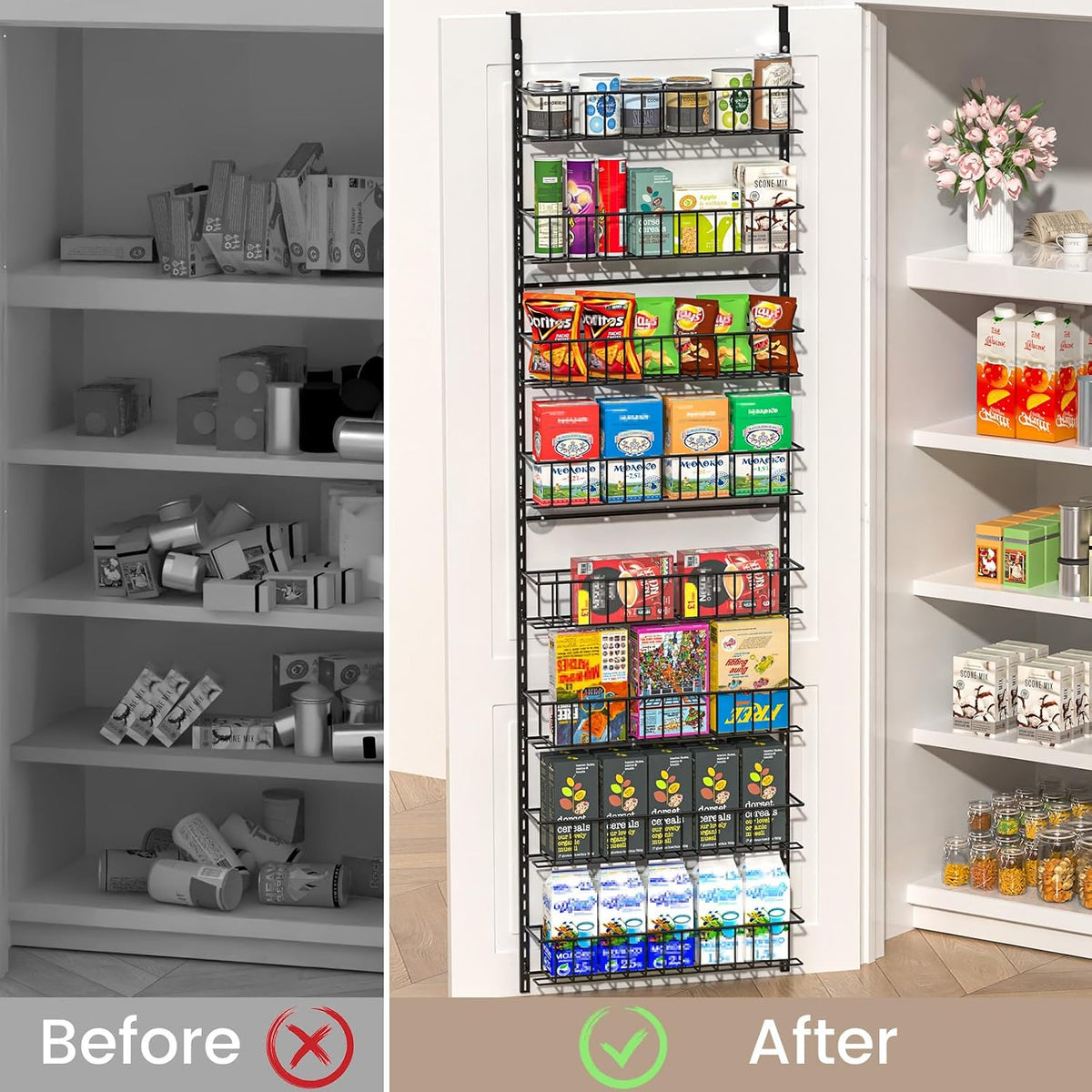 8-Tier Pantry Door Oragnizer, Over The Door Pantry Organizer Rack and Storage, Hanging Spice Rack Shelves Door, Home