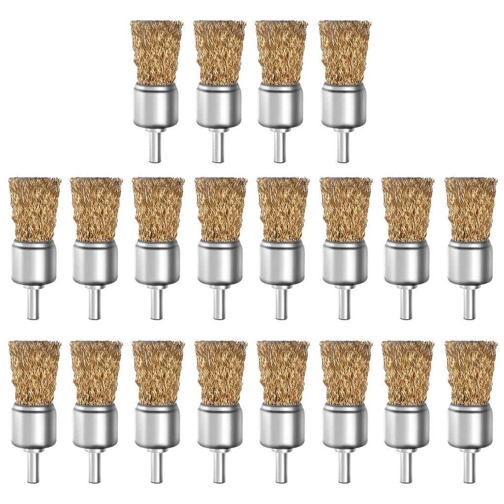 ATOPLEE 20pcs Brass Coated Wire Brush Wheel & Cup Brush Set with 1/4 Inch Round Shank,Diameter 1''(25mm) Crimped Wire Brush Wheel for Rust Removal, Corrosion and Scrub Surfaces,for Drill Attachment