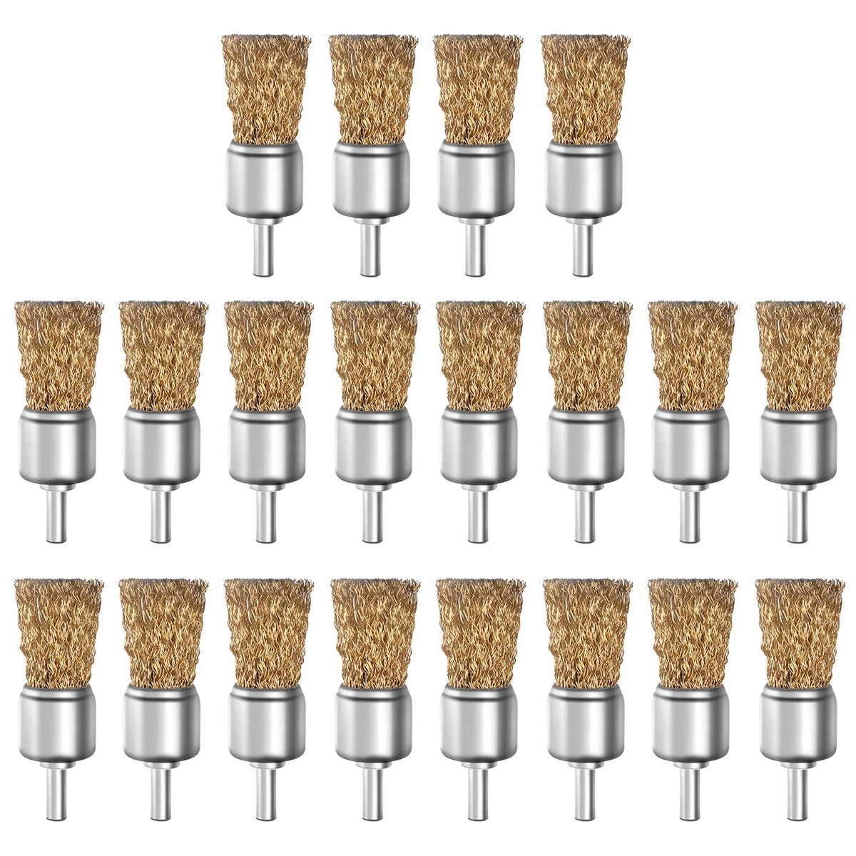 ATOPLEE 20pcs Brass Coated Wire Brush Wheel & Cup Brush Set with 1/4 Inch Round Shank,Diameter 1''(25mm) Crimped Wire Brush Wheel for Rust Removal, Corrosion and Scrub Surfaces,for Drill Attachment