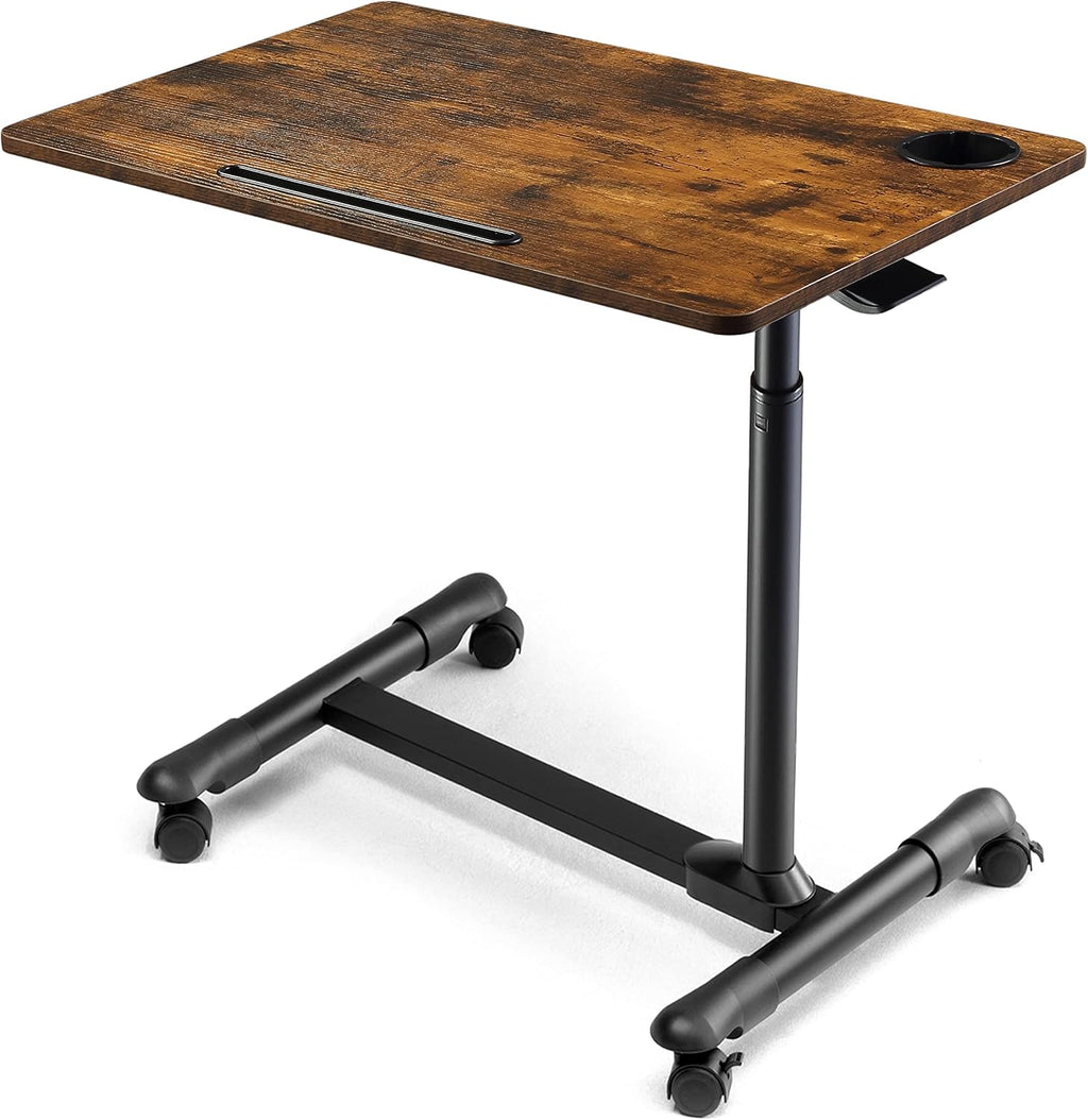 Overbed Table with Wheels, Height Adjustable 27.5-34.25", Walnut