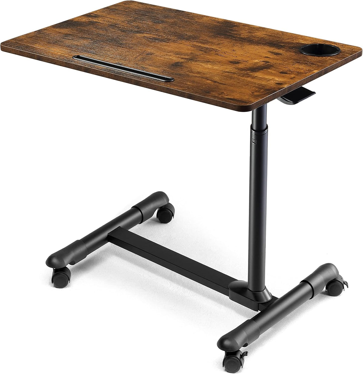 Overbed Table with Wheels, Height Adjustable 27.5-34.25", Walnut