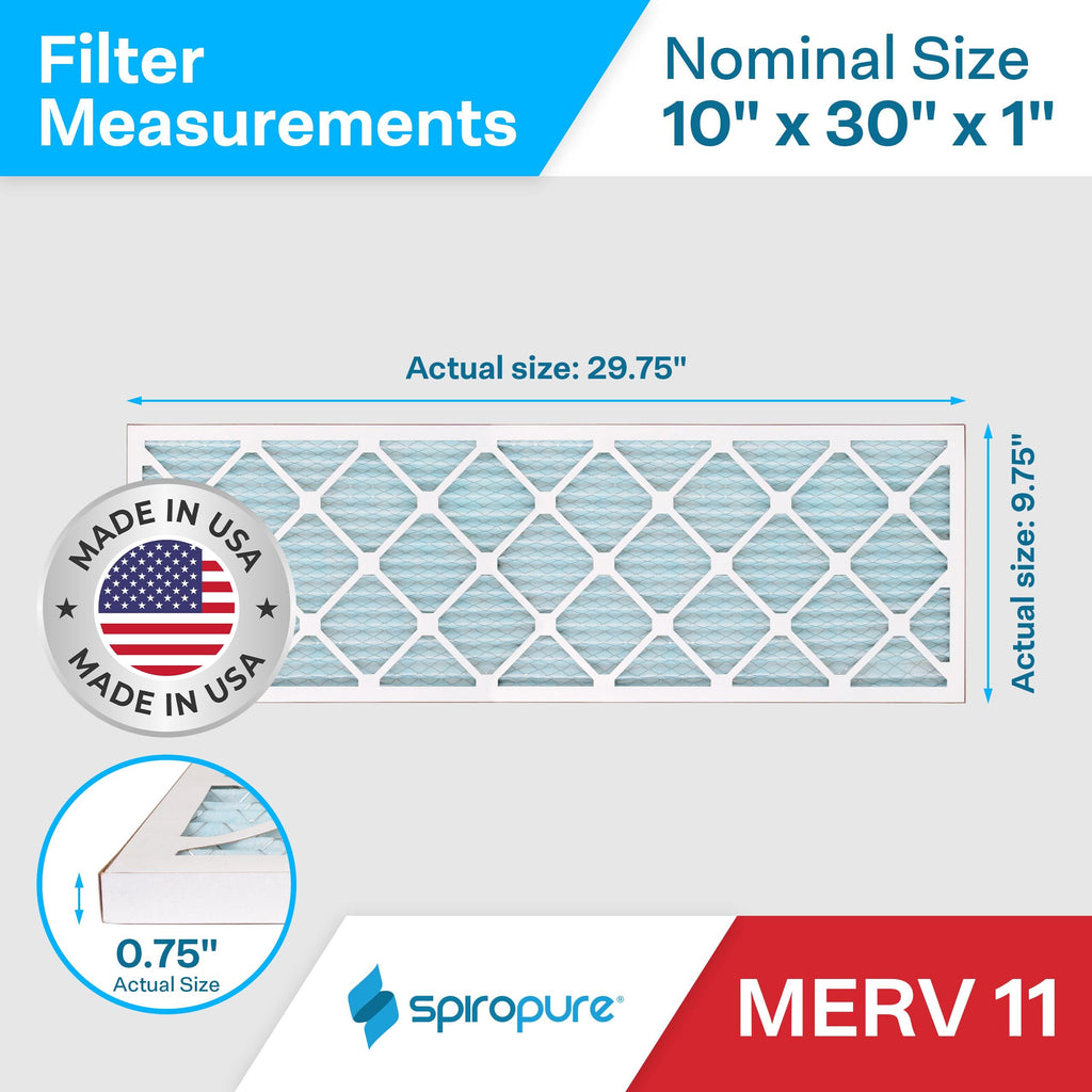 10x30x1 Air Filter MERV 11 Pleated AC Furnace Filters (6 Pack)