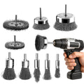 BURMONG Wire Brush for Drill 9Pcs, Wire Wheel for Drill 1/4 Inch Round Shank, Carbon Steel Cup/ Wheel/ Pen Brush Set for Rust Removal, Corrosion and Scrub Surfaces