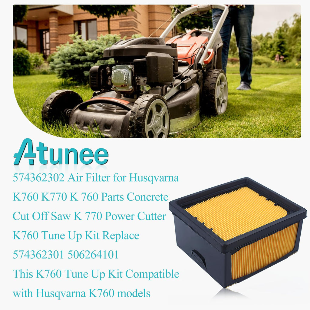 Atunee Air Filter Tune Up Kit for Husqvana K760 K770 Parts Replaces 574362302 574362301 Concrete Cut Off Saw K 770 Power Cutter K760 506264101 with Pre-Filter Fuel Filter Spark Plug