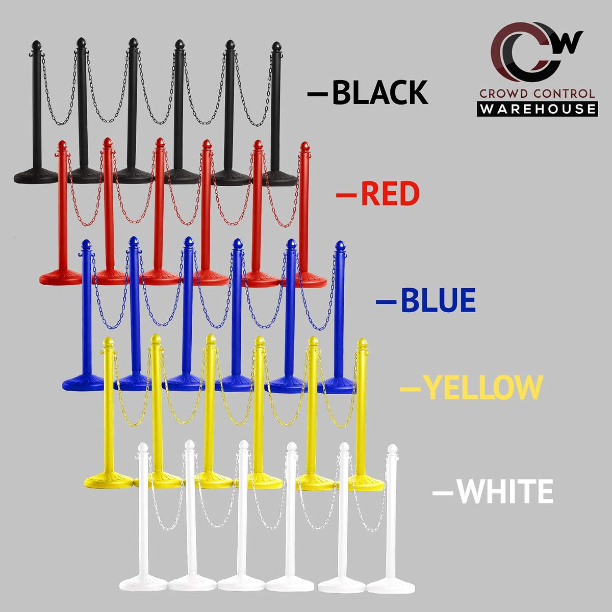 Montour Line Plastic Stanchion Kit, 6 Yellow Posts with 50-Foot Chain