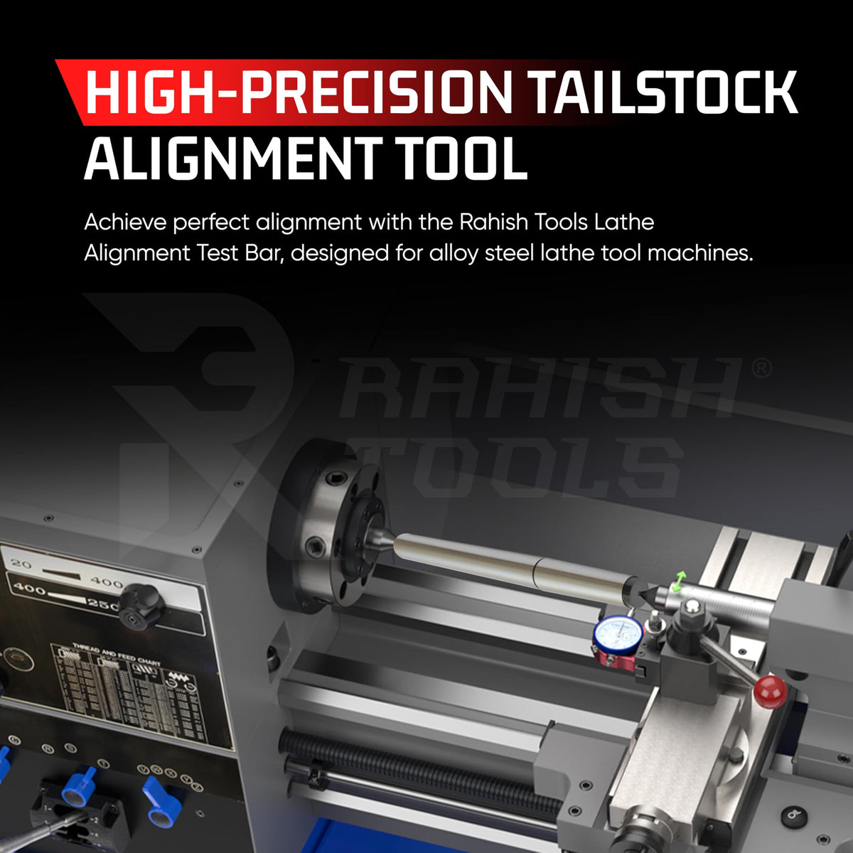 Rahish Tools 4MT Parallel Lathe Alignment Test Bar with High Precision Bar Alloy Steel EN31 Mandrel - Tailstock Re-Alignment Tool with 1 Micron Accuracy & Morse Taper with Max Run-Out of 0.0001"