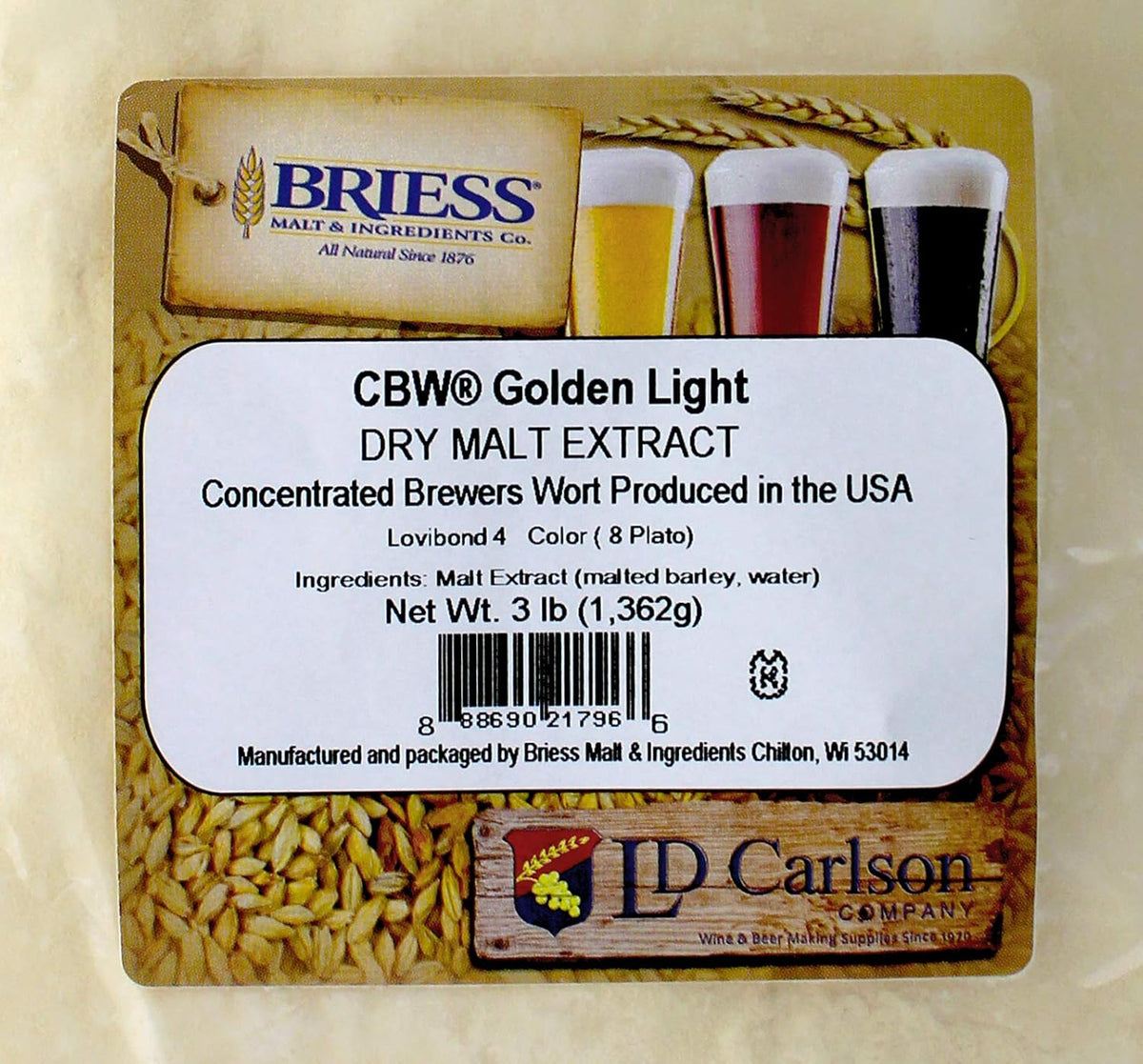 HOZQ8-875 Dried Malt Extract- Golden Light- 3 lb.
