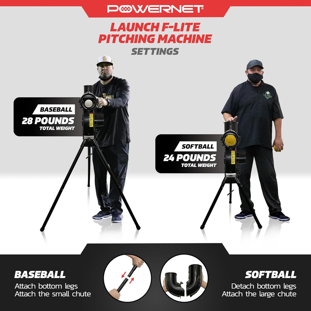 Launch F-lite Softball & Baseball Pitching Machine, Dimpled Practice Balls, Bucket of Baseballs, Coaching Bucket