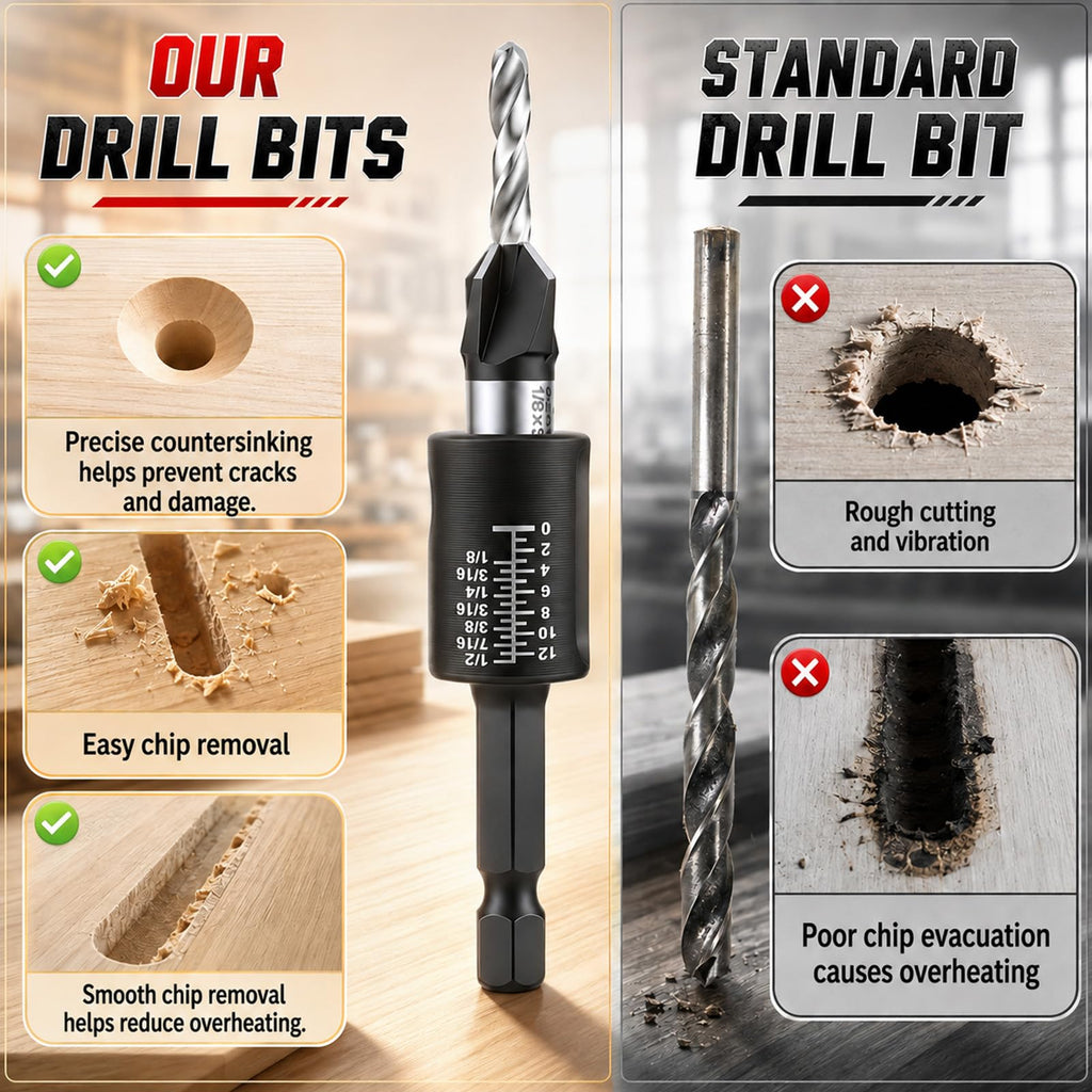 Countersink Drill Bits Set with Adjustable Depth Stop, Yellow