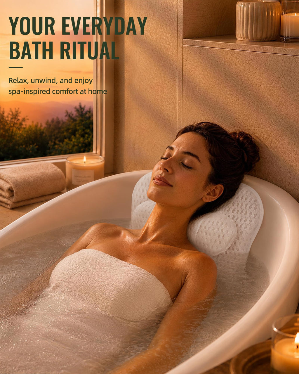 Bath Pillow for Tub, Bathtub Pillow for Head & Neck Support