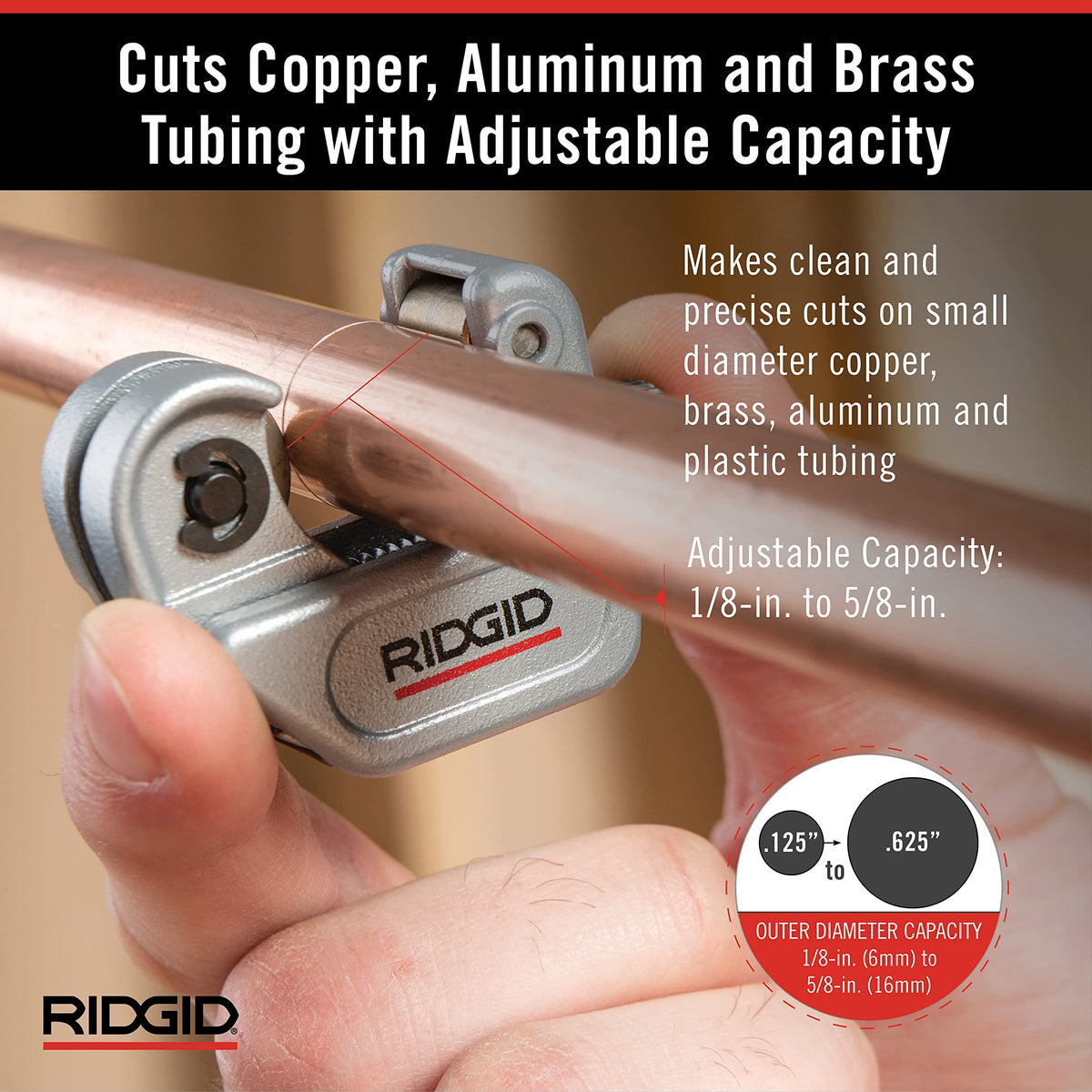 RIDGID 32975 Model 103 Close Quarters Compact Tubing Cutter for 1/8" to 5/8" Copper, Aluminum, Brass, and Plastic, Mini Tubing Cutter for Tight Cutting Jobs