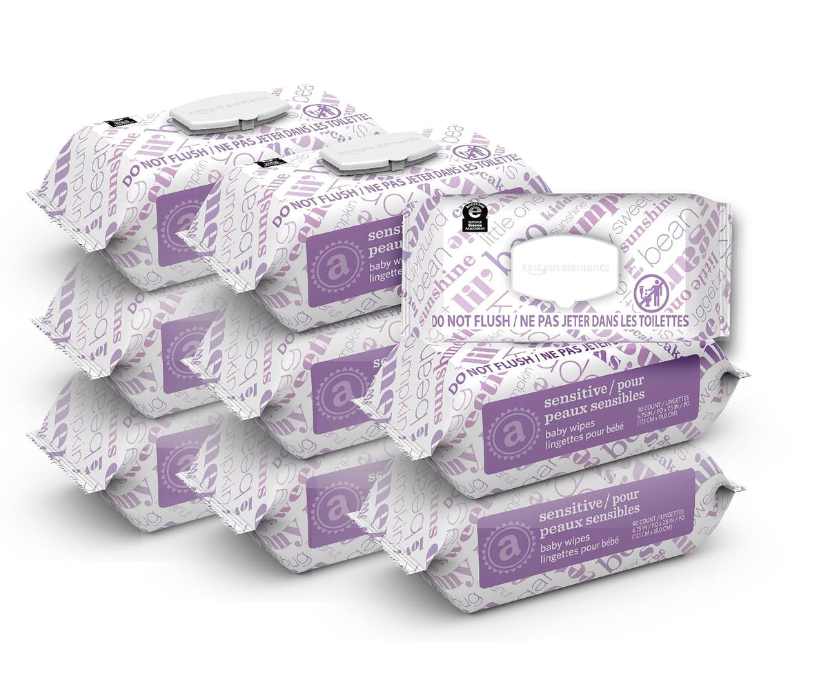 Baby Wipes, Sensitive, Unscented, Cleans Gently, 810 Count, Flip-Top Packs, Pack of 9
