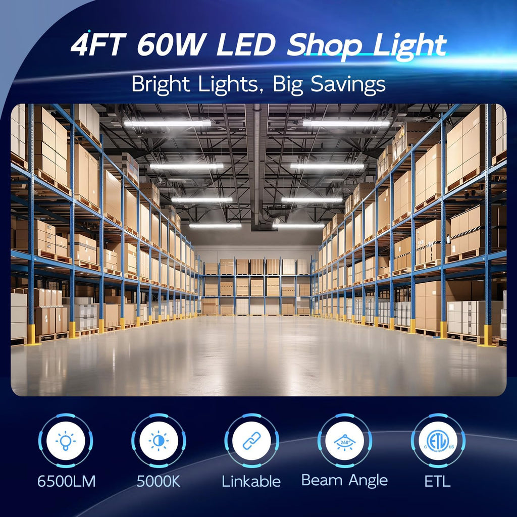hykolity 4FT Linkable LED Shop Light for Garage, 6500LM