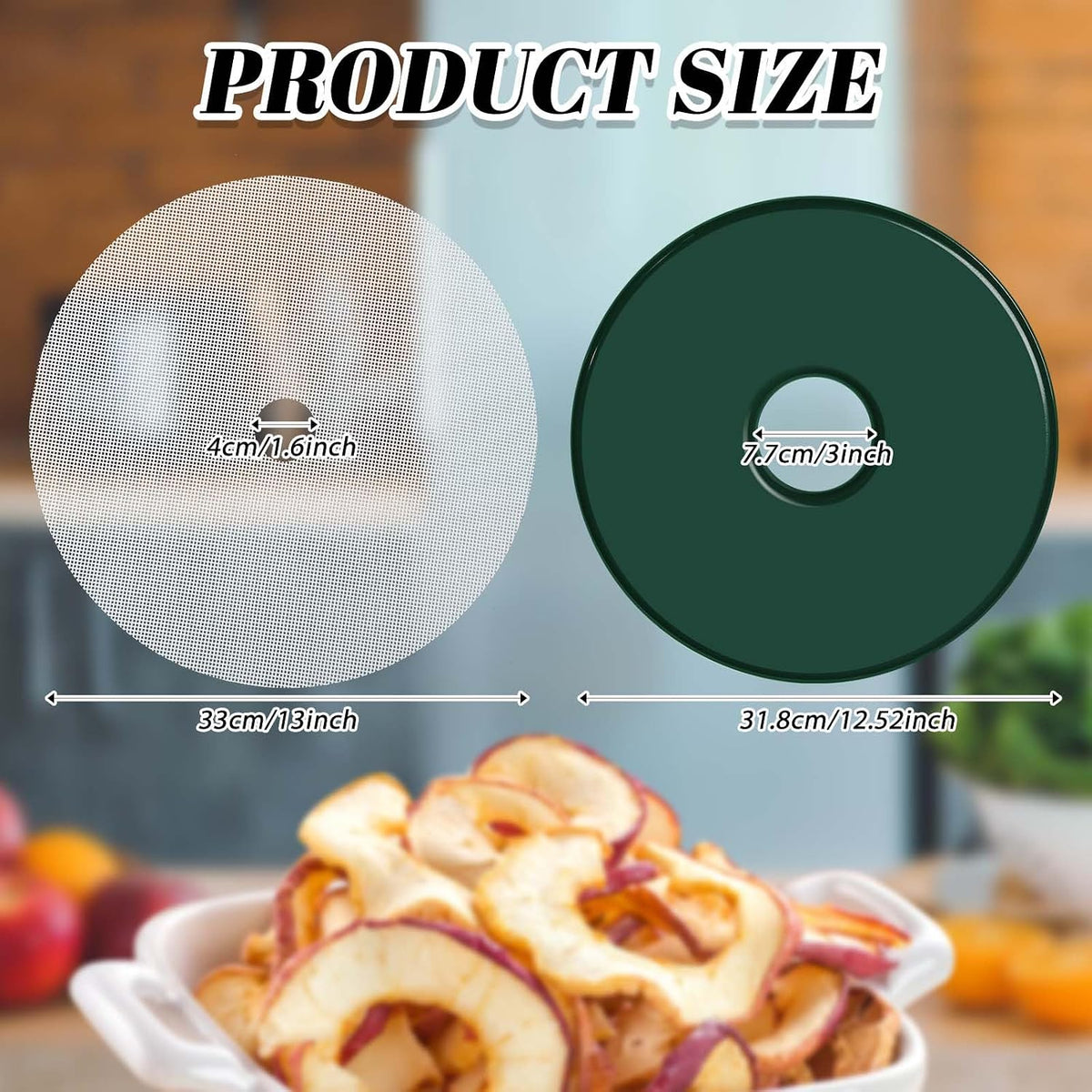 12 Pcs Round Silicone Dehydrator Sheets and Tray with Edges | Reusable Tray Liners for Fruit Meat Beef， Raised Edges