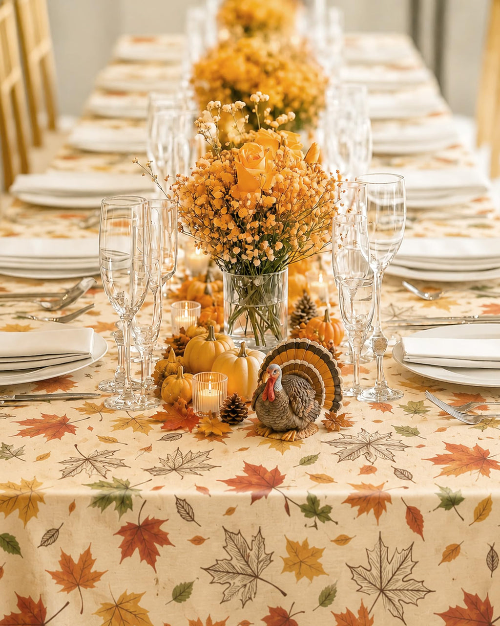 Polyester Fall Tablecloth 60" x 84" 1 Pack Autumn Leaves