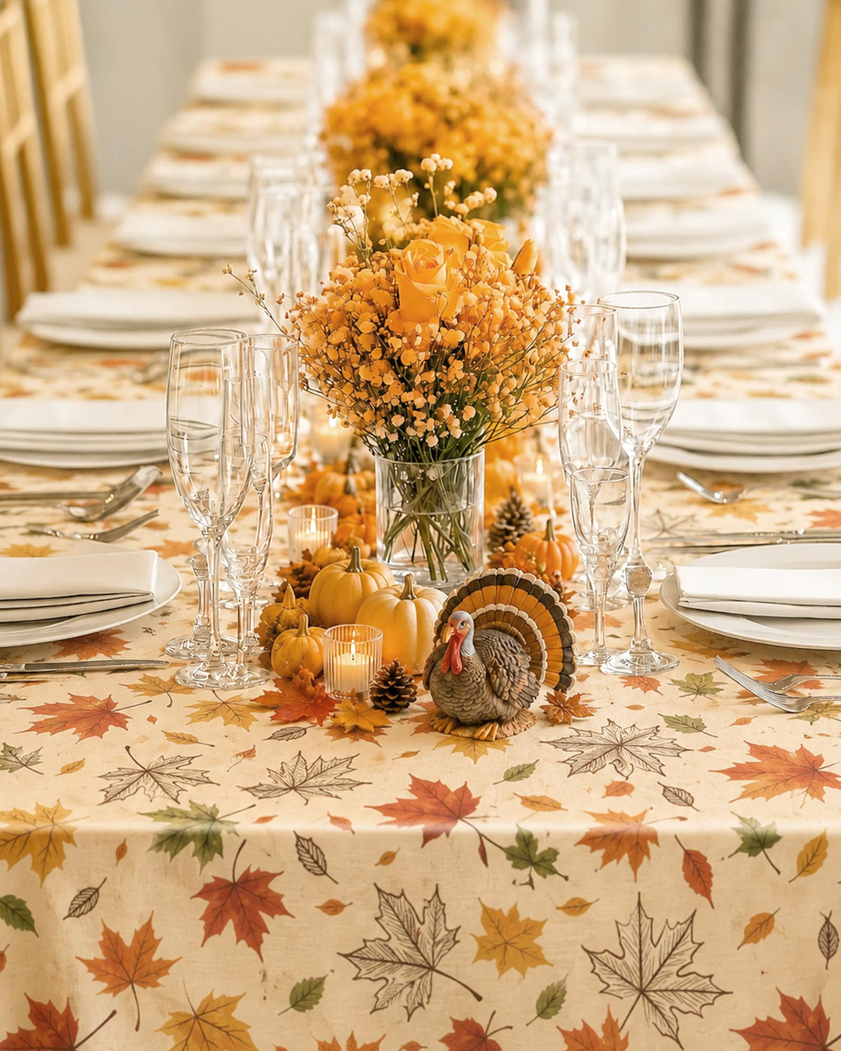 Polyester Fall Tablecloth 60" x 84" 1 Pack Autumn Leaves