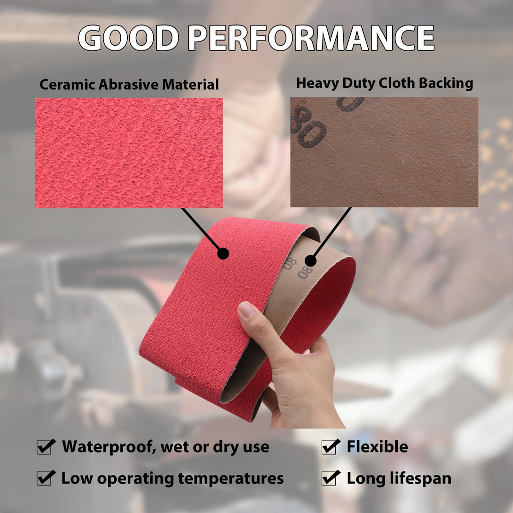 4x36 Ceramic 80 Grit Sanding Belts for Belt Sander, 2 Pack