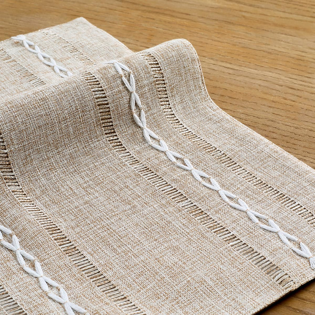 Cotton Linen Place Mats, Brown Embroidered Placemats Set of 6
