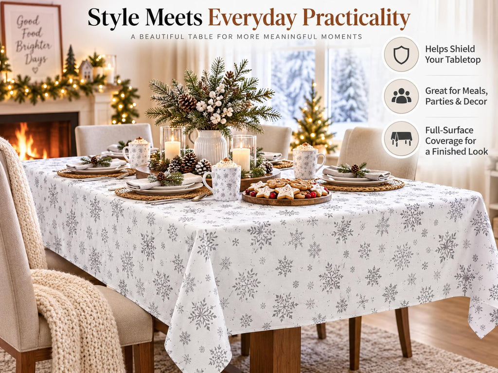 Winter Snowflake White Rectangle Tablecloth 60 x 84 Inches