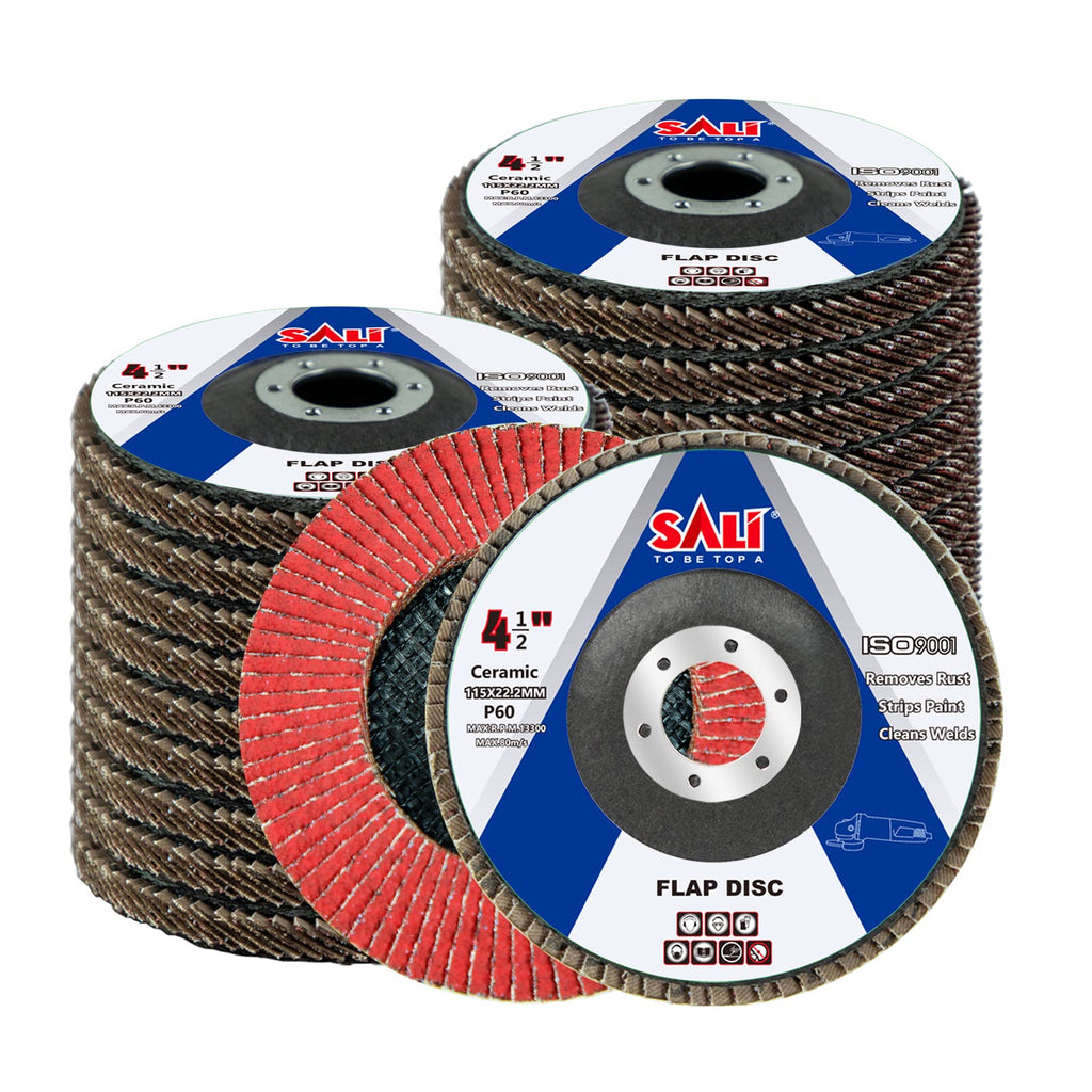 Sali 20 Pack Ceramic Flap Disc 60 Grit 4.5" x 7/8 Inch Sanding Disc Bevel Type #29 Premium and Industrial Grade Angle Grinder Grinding Wheel High Performance Edge Grinding