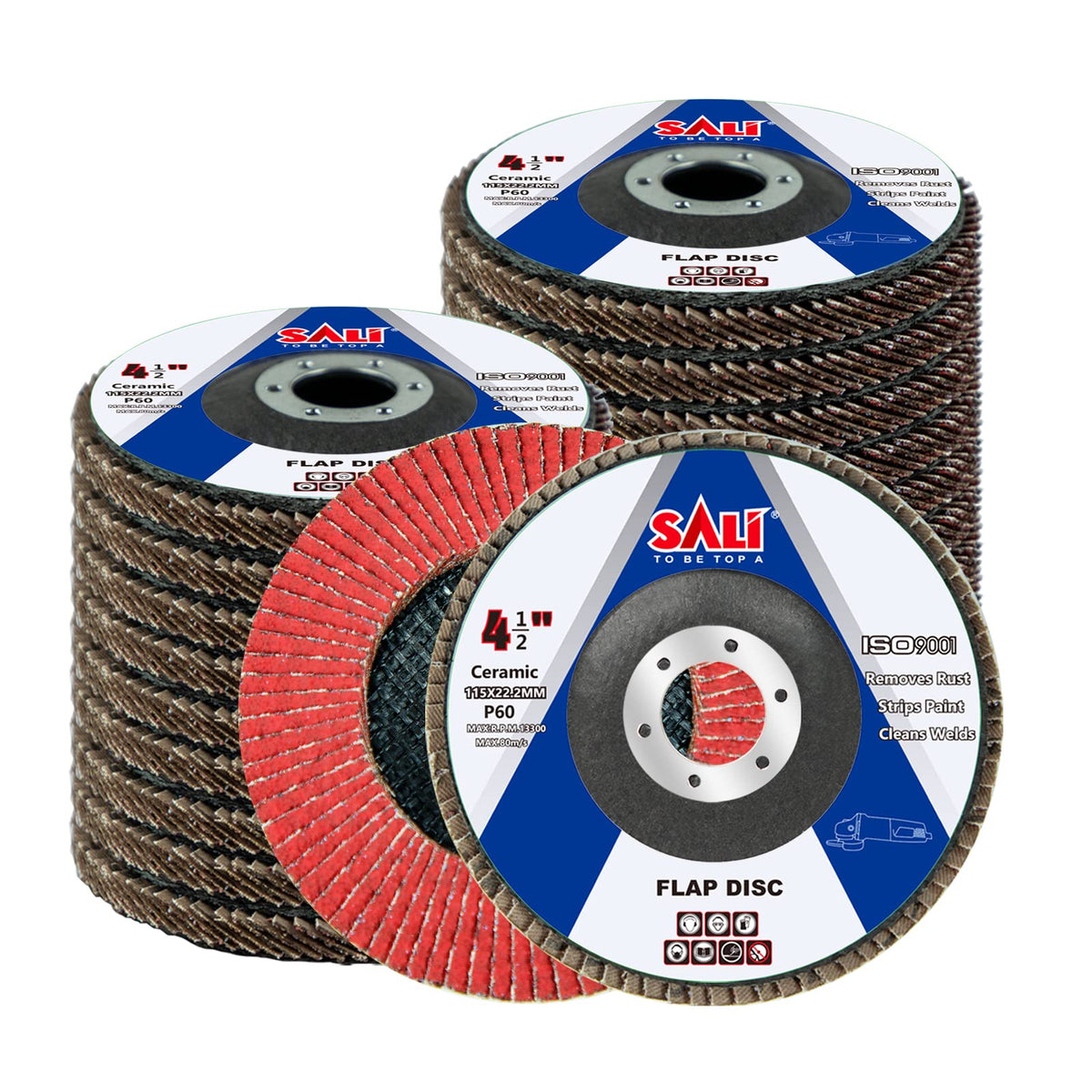 Sali 20 Pack Ceramic Flap Disc 60 Grit 4.5" x 7/8 Inch Sanding Disc Bevel Type #29 Premium and Industrial Grade Angle Grinder Grinding Wheel High Performance Edge Grinding
