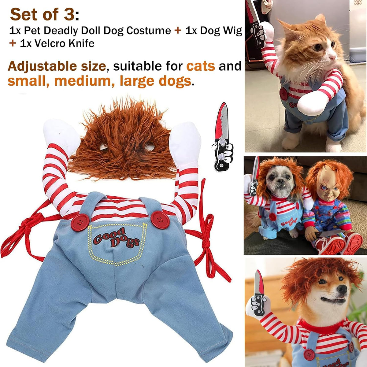 Deadly Doll Pet Costume, Funny Dog Cosplay Halloween Costume