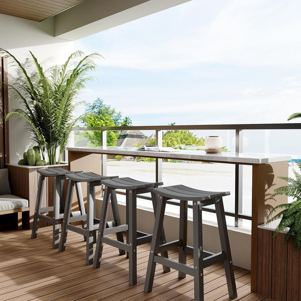 All-Weather Bar Stools Set of 2, 28" Outdoor Barstools, Never Rot or Fade, Low Maintenance HIPS Furniture for Bar