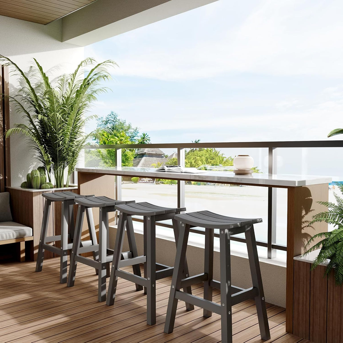 All-Weather Bar Stools Set of 2, 28" Outdoor Barstools, Never Rot or Fade, Low Maintenance HIPS Furniture for Bar
