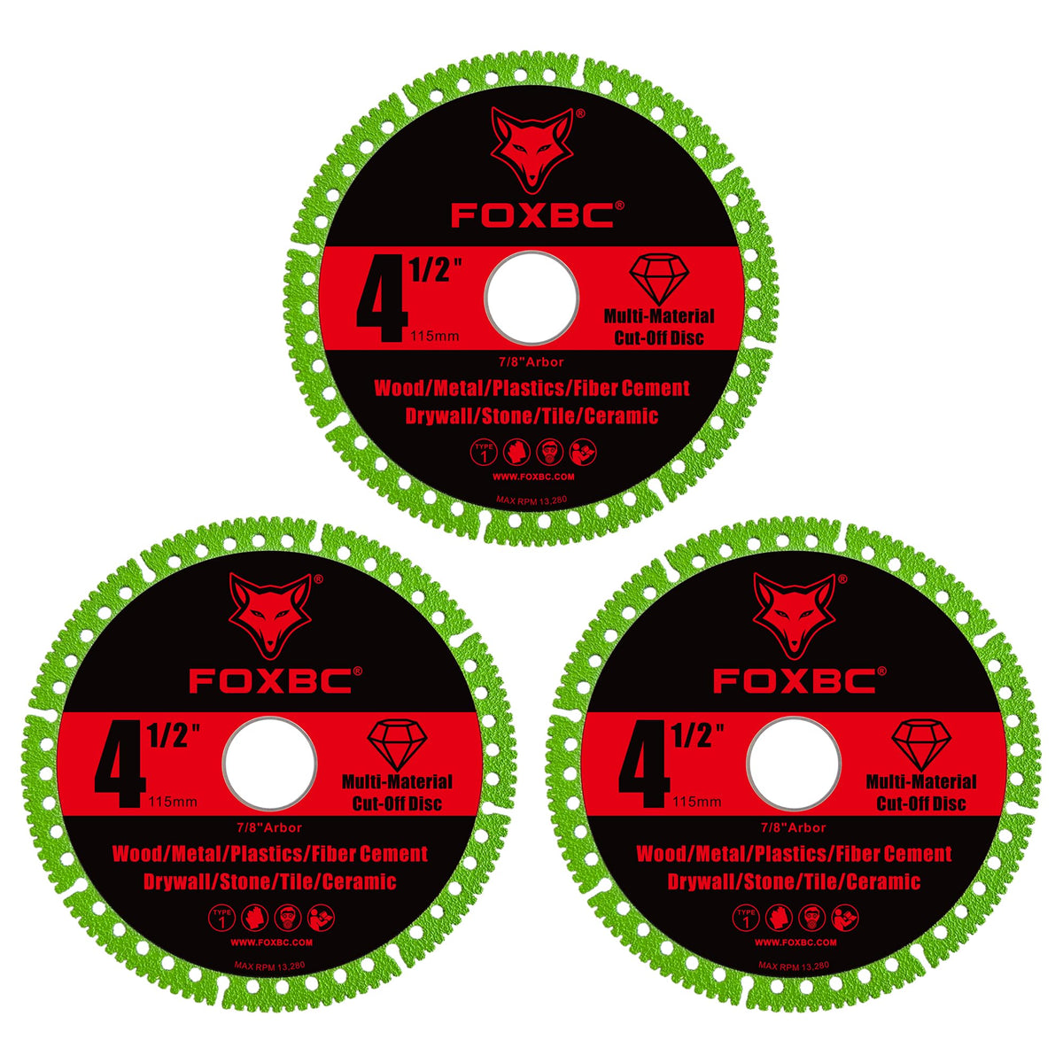 FOXBC 4-1/2 Inch Indestructible Multi-Material Cut Off Disc for Angle Grinders, 7/8" Arbor - 3 Pack