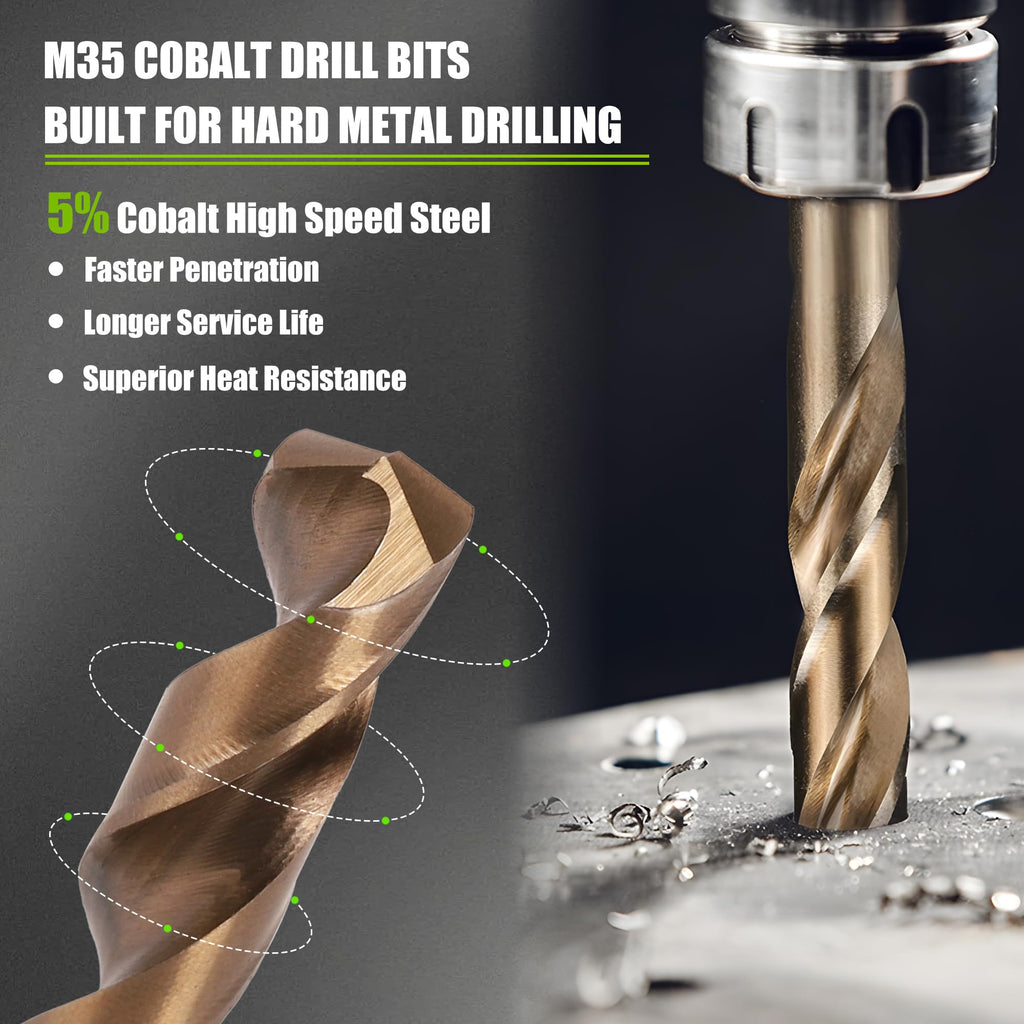 Yougfin M35 Cobalt Drill Bit Set, 29PCS Metal Drill Bits for Steel