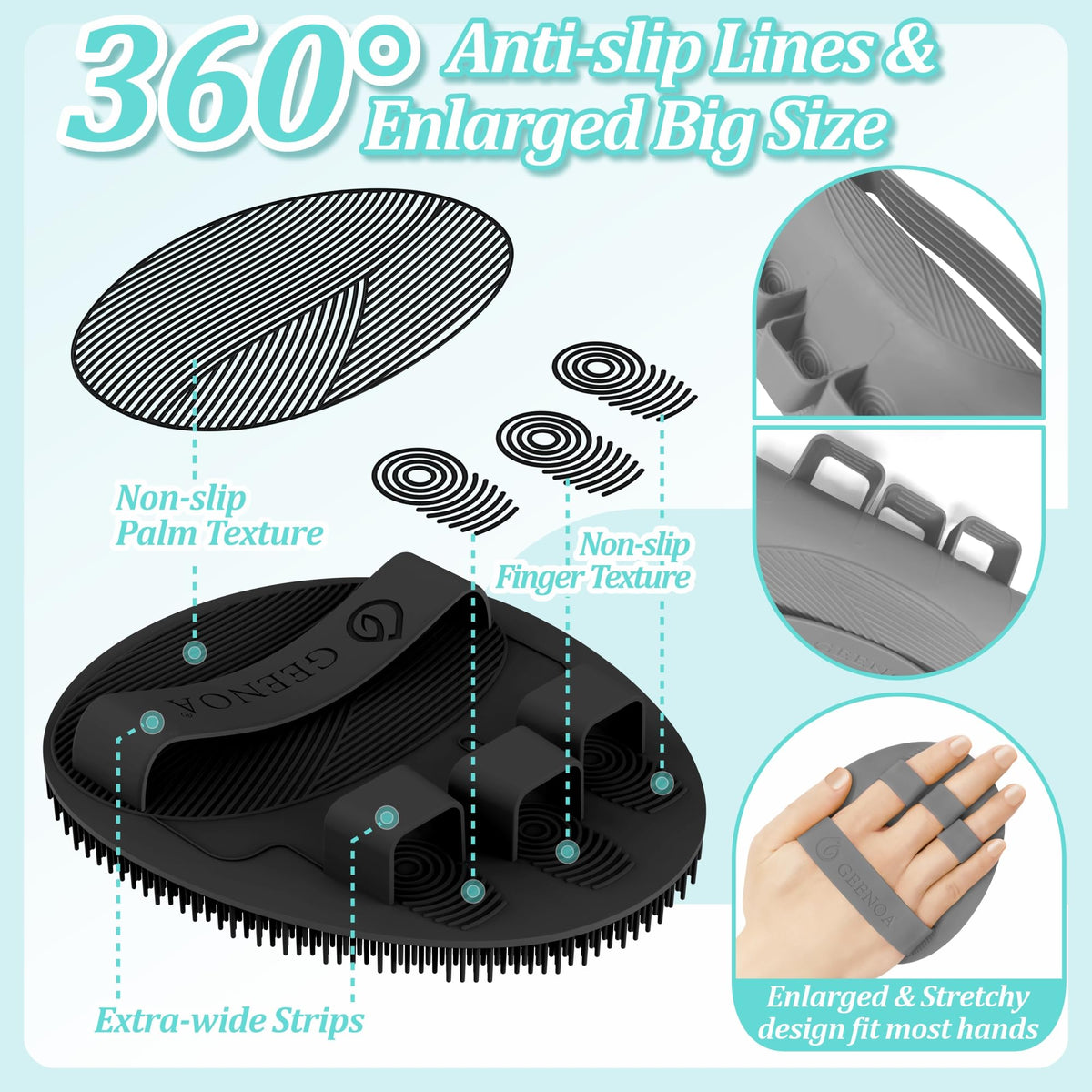 Silicone Body Scrubber 4PCS, 360° Anti-Slip & Enlarged Exfoliating Bath Glove for Rich Foaming Deep Cleaning