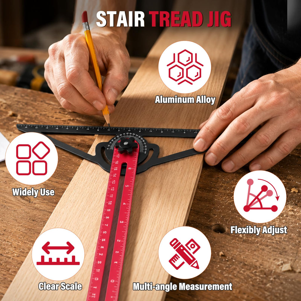 Stair Tread Template Tool, 8"-52" Jig Stair Gauge,Double-Ended Solid Nut Locking Stair Tread Jig, Aluminium Alloy