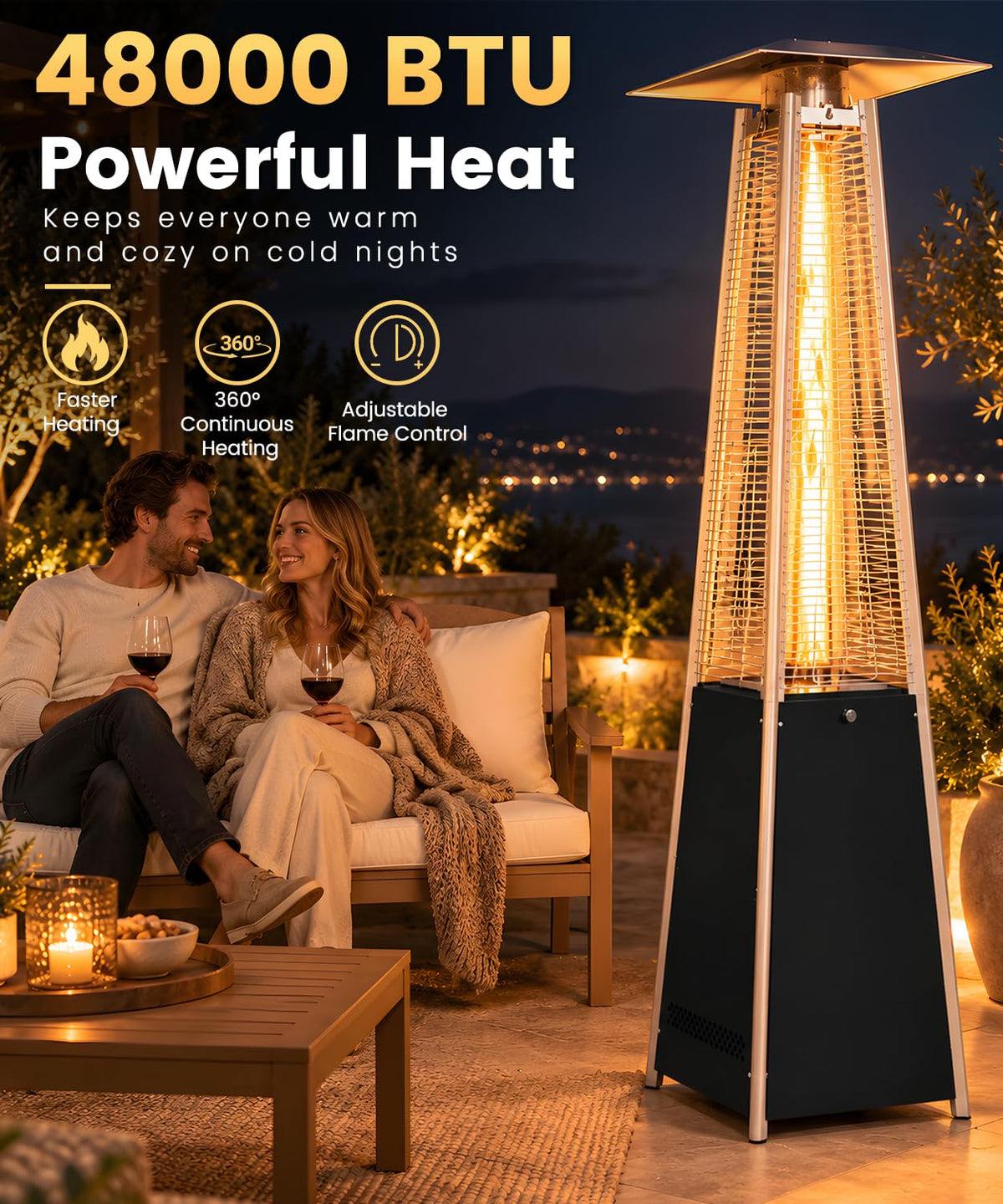 Patio Heater 48,000 BTU Outdoor Propane Heater with Wheels