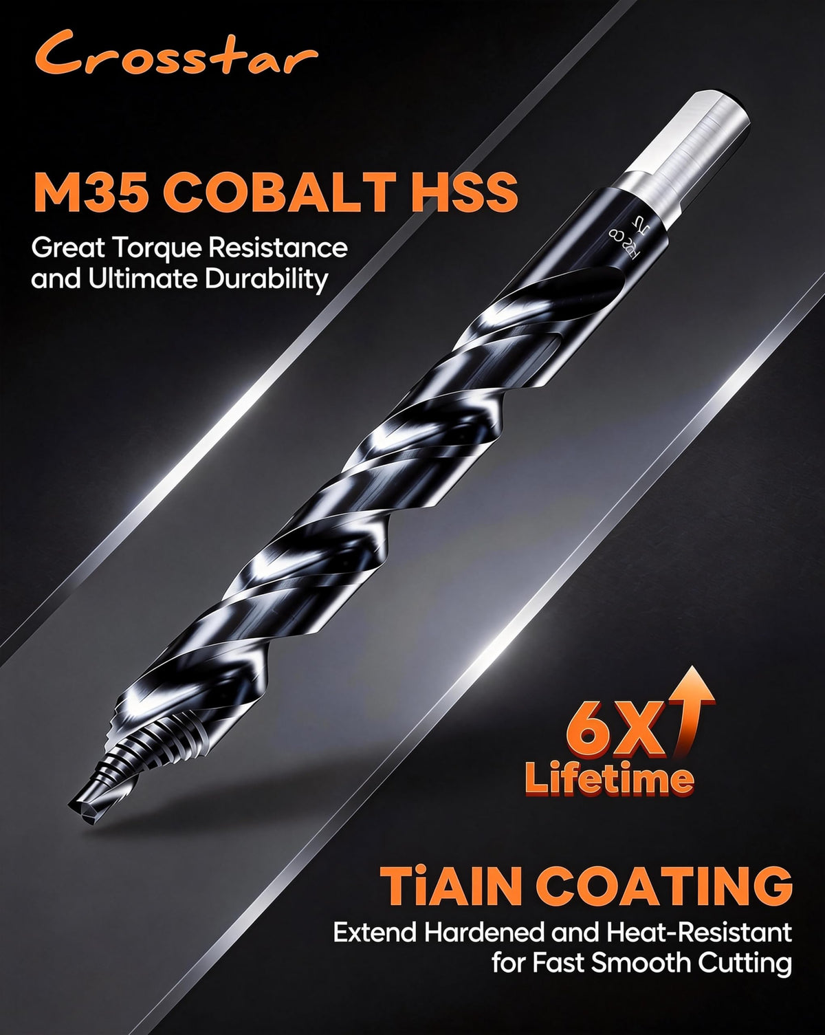 Crosstar 21Pc Cobalt Stepped Point Drill Bit Set,1/16-1/2" TiAlN Coated