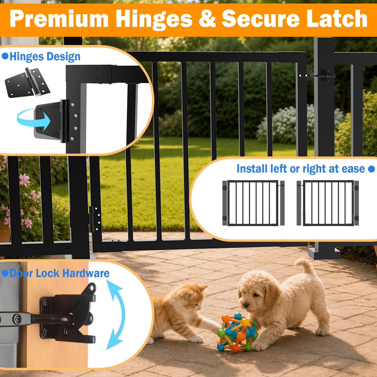 32" H x 36" W Heavy-Duty Weatherproof Aluminum Outdoor Deck & Patio Safety Gate with Rust-Proof Hinges & Latch