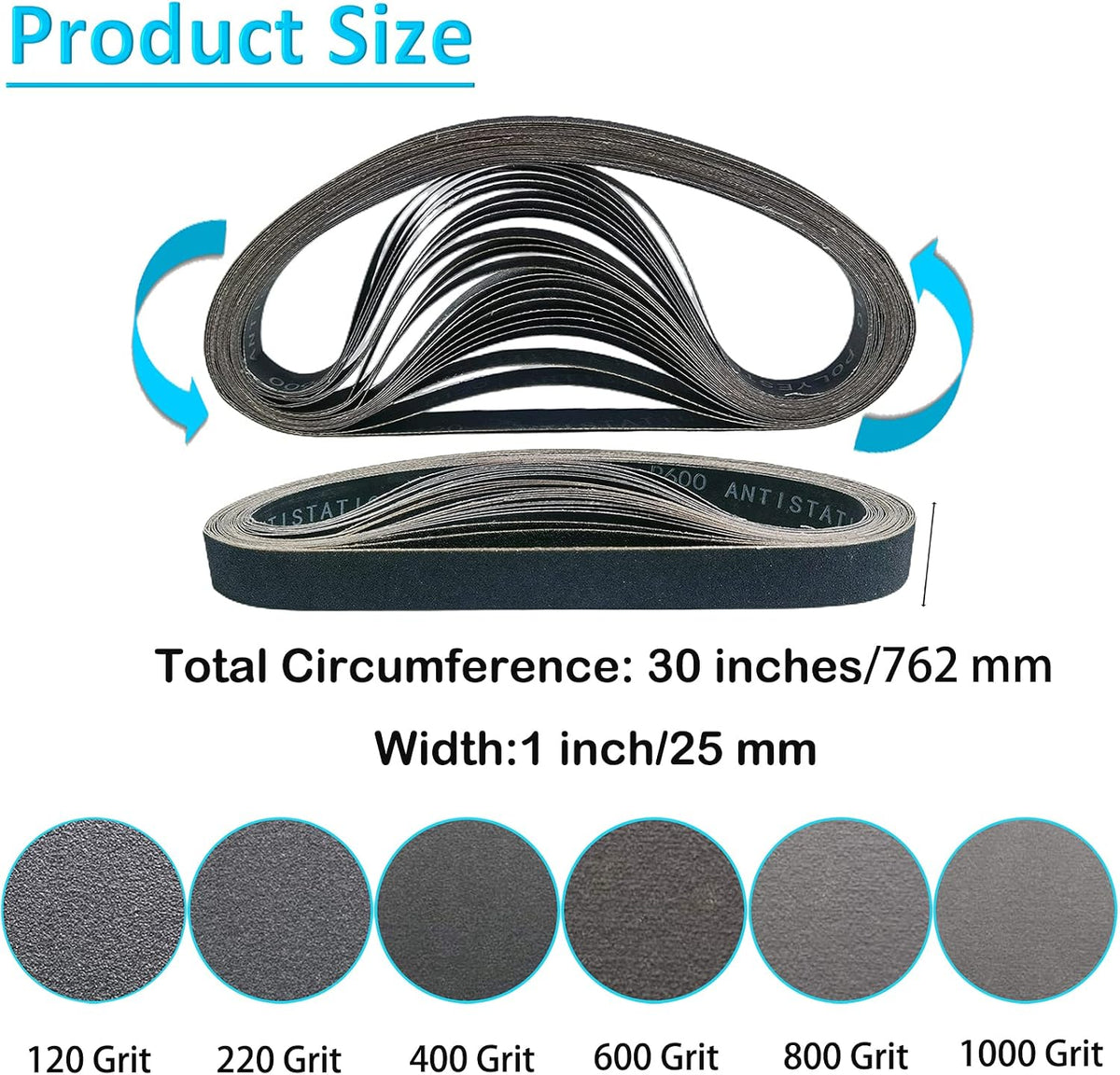 24 Pack 1 x 30 Inch Silicon Carbide Sanding Belts Assorted -120 240 400 600 800 and 1000 Grits, High Performance Sander Belts For Knife Sharpening and Metalworking