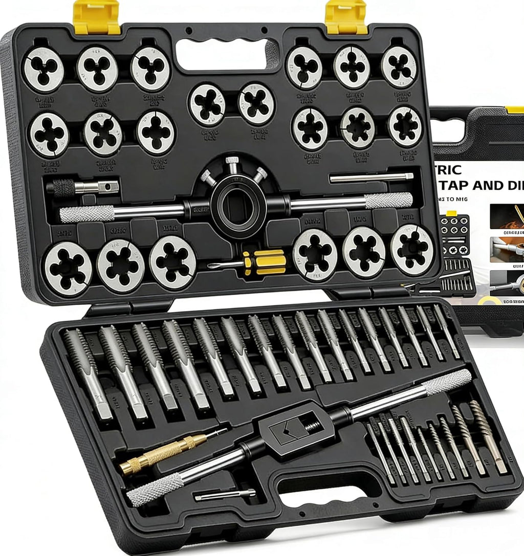 KJE 52PCS Large SAE Tap and Die Set, Jumbo Tap & Die Sets,Size 1/4"-20 to 1"-14, Thread Repair Kit with Rethreading Tools & Thread Chasers, for Internal and External Threading